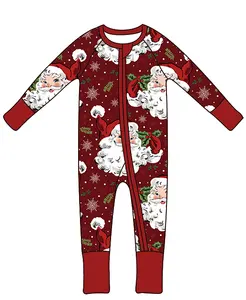 customize Christmas smile face pattern Toddler Pajamas zipper up sleeper with footed