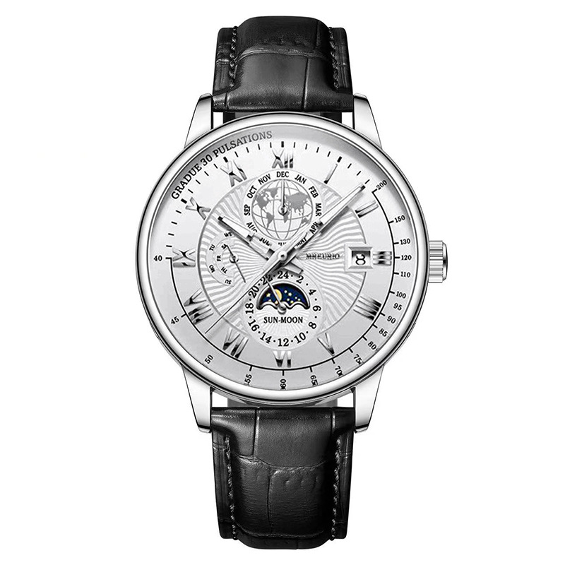 Cadran blanc - Boîtier argenté - Bracelet noir ps2512-376-05