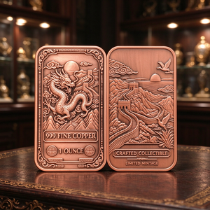 Barra de Cobre Rectangular de Alta Pureza 999 de 1 Oz con Nuevo Diseño en Relieve, Artículo Coleccionable de Metal - Product Image 6