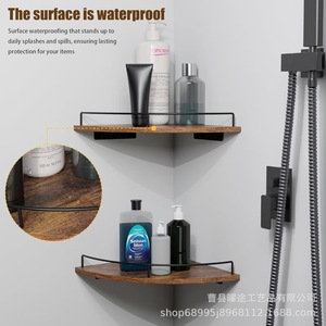 Étagère d'angle murale en bois massif, 1 niveau, pour l'organisation de la cuisine et de la salle de bain - Product Image 3