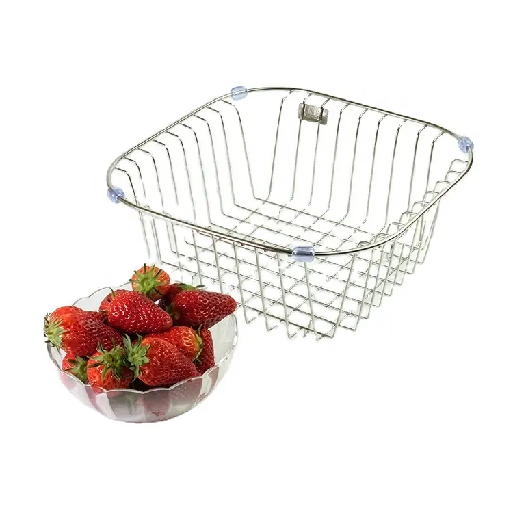 Organizador de almacenamiento de frutas y verduras de acero inoxidable, cestas de almacenamiento de cocina de alambre de Metal para uso alimentario