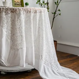 100% Katoenen Borduurwerk Ronde Tafelkleed Bedekt Witte Kanten Aangepaste Cirkel Tafelkleden Voor Feestelijke Evenementen Bruiloften Decoraties