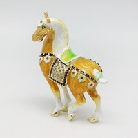 Boîte à bijoux en métal peinte à la main, figurine de cheval en émail, statues à charnières pour la décoration de la maison