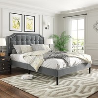 Cadre de lit réglable en bois de chêne de luxe moderne, rembourrage en velours, pliable, durable, support à lattes stable, capitonné contemporain