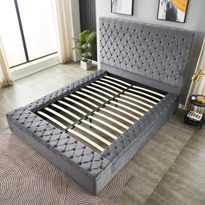 Marco de cabecero de tela de terciopelo con botones de lujo extravagante tapizado Gris otomana Queen King Size cama de almacenamiento con caja grande - Product Image 5