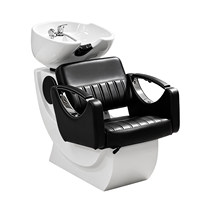 Fauteuil de lavage professionnel élégant et minimaliste pour salon de coiffure, avec bac en céramique et fonction inclinable en fibre de verre