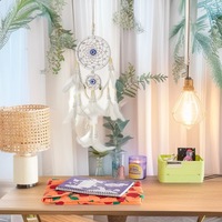 Nouveau attrape-rêves Art Déco fait main écologique double anneau ivoire-blanc avec breloque œil porte-bonheur, décoration de chambre Ramadan, pendentif en fer