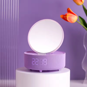 مرآة تجميل كهربائية 5 في 1 مع إضاءة LED ومكبر صوت لاسلكي بتقنية البلوتوث وساعة LED وشاحن لاسلكي 15 واط مع حامل للهاتف المحمول - Product Image 3