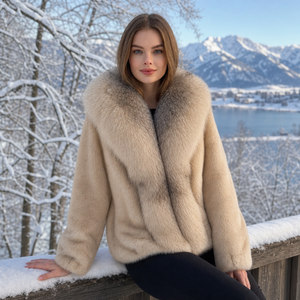 Cappotto di Lusso in Pelliccia di <span class=keywords><strong>Visone</strong></span> <span class=keywords><strong>Bianco</strong></span> Puro e Volpe Argentata per Donna, Autunno-Inverno 2026 - Product Image 3