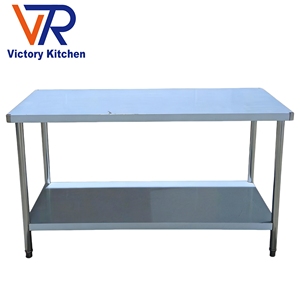 VICTORY KITCHEN 201 Banco de Trabajo de Acero Inoxidable de 2 Niveles para Condimentos, 0.8mm, Capacidad de 300KG, Modelo VCT para Mesa de Laboratorio con Patas - Product Image 1