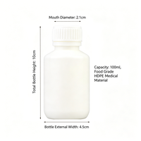 Bouteille de stockage carrée en plastique HDPE de 100 ml avec bouchon à vis moleté vertical, conteneur opaque pour l'emballage de particules, de poudre, de réactifs solides