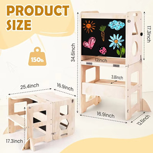 ODM OEM Wooden Children's Foldable Learning Tower Can Be Converted Into Table And Chair Kitchen Helper <b>Stool</b> - Product Image 4