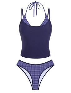 Maillot de bain bikini pour femmes, ensemble 2 pièces, couleur unie, bas imprimé, vêtements de plage - Product Image 1