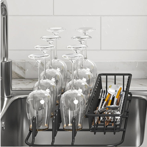 Removable Self-Draining Cup Holder <b>Dish</b> and Bowl Black Drainer Metal Drying Storage Organizer Rack With Drainboard for Kitchen - Product Image 2