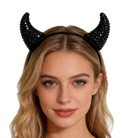 HLC ODM Deluxe Noir Rouge Strass Diable Corne Bandeau Diamant Épingle À Cheveux Cristal Halloween Bijoux Diable Cornes Chapeaux Fournitures