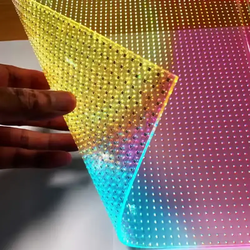Pantalla de película flexible LED transparente Adhesivo en pared de video LED de vidrio Pantalla de película LED de luz súper delgada transparente P6 P8 P10