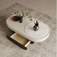 Table basse de salon, mobilier de maison, petit appartement, moderne, simple, design minimaliste, ovale, en bois, écologique, avec rangement, CNC