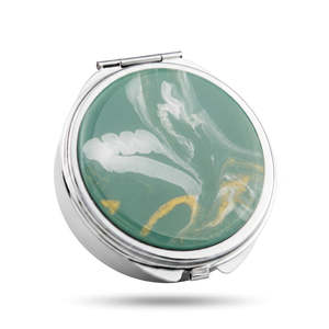 Round Metal Pill Box Case with <b>Mirror</b> <b>Acrylic</b> Tortoiseshell Marble Pattern Decorative Small Pocket Pill Organizer Custom Logo - Product Image 3