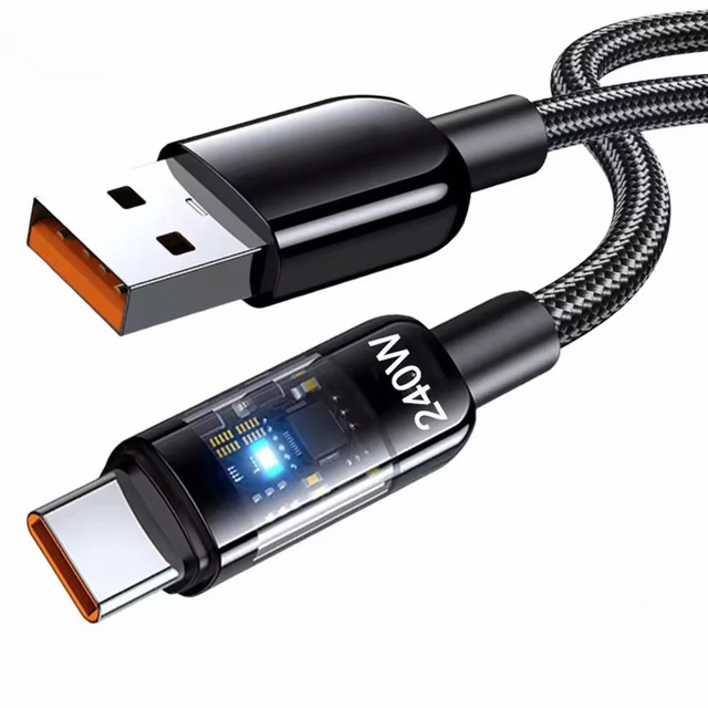 USB C Quick Charging Cable 240W Nylon Braided Transparent Type C High-speed Charger Wire for Samsung Mi Data Line