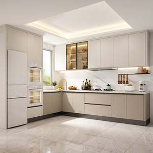 Santopova Modern Minimalist Beige Kitchen <b>Cabinet</b> Set with Refrigerator & Built-in Ovens - Product Image 6