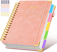 Carnet à spirale rigide avec intercalaires amovibles, 150 feuilles, en cuir, 5 sujets, ligné collège, grand format B5 (8x10 po) pour le travail
