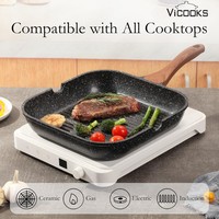 Wajan Panggang BBQ Anti Lengket, Wajan Datar Aluminium untuk Luar Ruangan, untuk Steak Daging, Wajan Penggorengan Persegi dengan Tutup