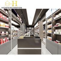 Meuble de rangement cosmétique haut de gamme contemporain, étagères de présentation ouvertes, comptoir d'exposition