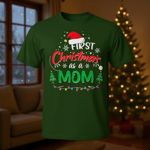 Camiseta de primera calidad para adultos, unisex, con cuello redondo, manga corta, para la primera Navidad como mamá, camiseta familiar a juego para las fiestas - Product Image 3