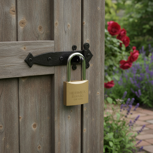 <b>BOX</b> 6 Iron padlock 40 mm, brass color, long, blister pack, BASIC - Product Image 3