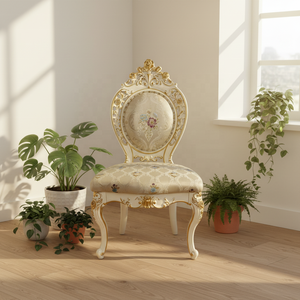 ชุดโต๊ะอาหารไม้แกะสลักสไตล์ยุโรป รูปทรงสี่เหลี่ยมผืนผ้า พร้อมเก้าอี้ 7 ชิ้น เฟอร์นิเจอร์บ้าน ลายทอง สำหรับอพาร์ทเมนต์ขนาดเล็ก - Product Image 4