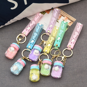Lindo llavero de acrílico con aceite, mini botella de yogur, macaron portátil, arena líquida, gatito, colgante para mochila de estudiante - Product Image 4