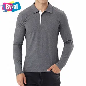 Los hombres de encargo de los uniformes de ropa de manga larga camisas de Polo básico diseñado camisas de algodón Polo Collar bordado logotipo Unisex