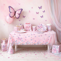 Vaisselle jetable en acier inoxydable sur le thème du papillon rose, gobelets d'anniversaire festifs, décorations d'événements