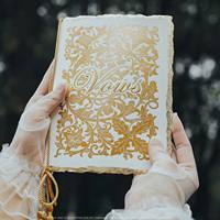 Ensemble de livres de vœux de mariage de luxe exclusif, faible MOQ, papier artistique classique vintage romantique, relief 3D, dorure à chaud, pompon fait main