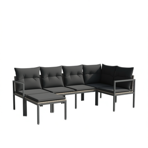 Modular <b>Grey</b> Poly Rattan Garden Sofa Set Steel <b>Frame</b> 6 Seater Outdoor Furniture Contemporary Design - Product Image 1