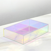 Boîte de rangement de bureau en acrylique transparent brillant avec couvercle articulé anti-poussière, boîte cadeau en acrylique irisé pour maquillage et bijoux