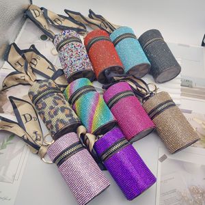 Bolso de labial con incrustaciones de diamantes, Bolso de moda tipo cubo, Bolso para pendientes, Pañuelo de seda para bolso, Llavero, Colgante decorativo - Product Image 1