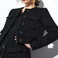 CUSTOM paillettes méné bureau costume décontracté col rond à manches longues simple boutonnage manteau Mini jupe crayon femmes laine mélanges Tweed 2 pièces
