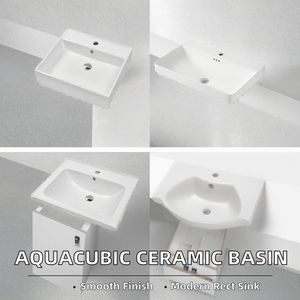 Vasque de salle de bain rectangulaire en porcelaine au design moderne, à poser sur meuble, avec robinet monotrou, facile à nettoyer - Product Image 2