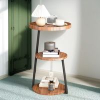 Table d'appoint ronde à trois niveaux pieds en métal doré Table d'extrémité supérieure en bois pour salon canapé de chevet Table d'appoint avec étagère de rangement