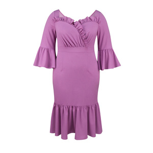 Robe <span class=keywords><strong>Tendance</strong></span> Femmes Demi-Manches Longueur Au Genou Col Carré Sans Bretelles Sexy Moulante Casual Lady Robe De Luxe - Product Image 5