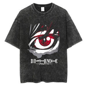 T-shirt lavata in stile retrò Harajuku, T-shirt con stampa anime <span class=keywords><strong>Death</strong></span> <span class=keywords><strong>Note</strong></span>, top streetwear oversize in cotone alla moda - Product Image 6