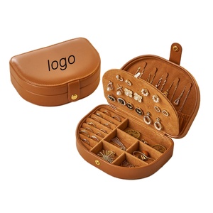 Boîte de rangement de voyage haut de gamme en cuir PU, style rétro, pour bijoux fins, avec fermeture à pression et forme de coquille - Product Image 1