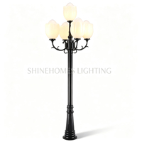 Lampadaire de jardin extérieur étanche en aluminium, design lotus, 5 têtes, hauteur personnalisable 2-4,5 m, pour projets d'éclairage paysager de villas et cours.