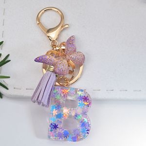 Hot Purple Snowflake Alphabet Resin Epoxy <b>Keychain</b> 26pcs English Tassel Butterfly for Girls UV Printed <b>Anime</b> Hanging Bag Chain - Product Image 6