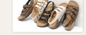 Sandali Unisex in Vera Pelle con Soletta in Sughero, Cinturino Posteriore Regolabile con Fibbia, <span class=keywords><strong>Ciabatte</strong></span> Slingback Comode e Riciclabili - Product Image 2