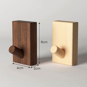 Wholesales Simple Design Wood <b>Wall</b> <b>Mount</b> Hook Coat Hanger Hook Rack Self-adhesive Solid Wood Hooks for Hat Bag <b>Clothes</b> Key - Product Image 3
