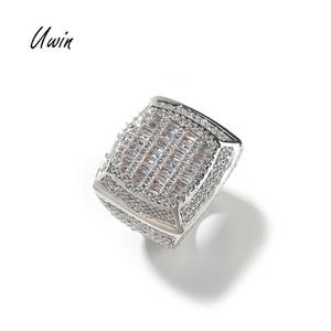 사각 CZ 반지 대형 바게트 반지 18K 금도금 남성 반지 패션 보석 여성 도매 - Product Image 1