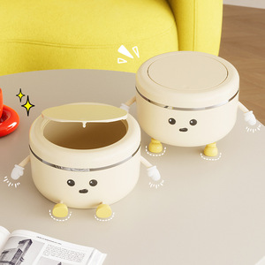 <b>Desktop</b> Trash Can Round Push Button Lid Large Capacity Indoor Home Bathroom Toilet Waterproof Design - Product Image 1