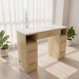 Mesa de Manicura Moderna y Elegante con Superficie de Mármol Premium, Cajones de Almacenamiento, Ecológica, para Estudios de Uñas Profesionales y Centros de Salón - Product Image 4